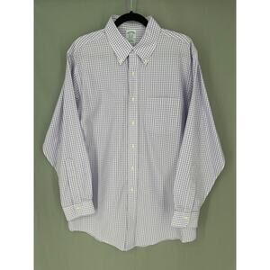 Brooks Brothers Shirt Mens Large 16.5 33 Purple Gingham Plaid Button Down Supima